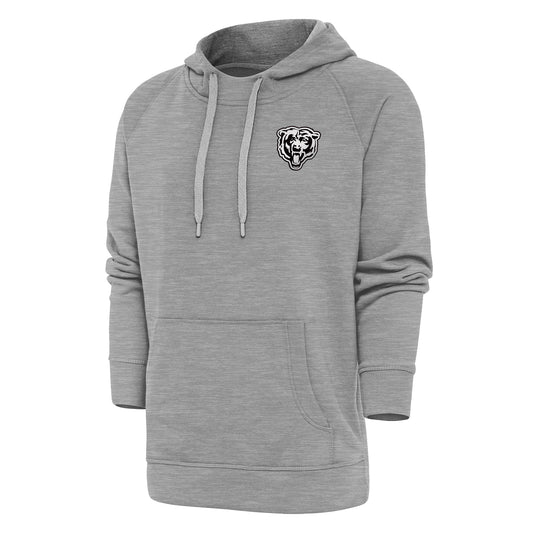Men's Antigua Heather Gray Chicago Bears Metallic Logo Victory Pullover Hoodie
