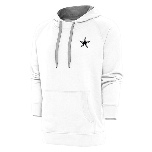 Men's Antigua White Dallas Cowboys Metallic Logo Victory Pullover Hoodie