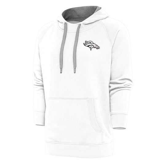Men's Antigua White Denver Broncos Metallic Logo Victory Pullover Hoodie