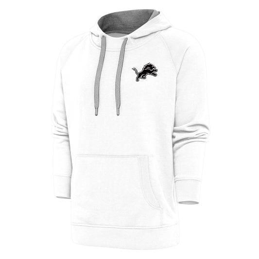 Men's Antigua White Detroit Lions Metallic Logo Victory Pullover Hoodie