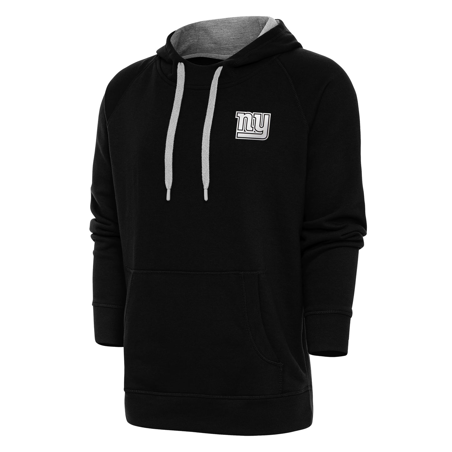 Men's Antigua Black New York Giants Metallic Logo Victory Pullover Hoodie