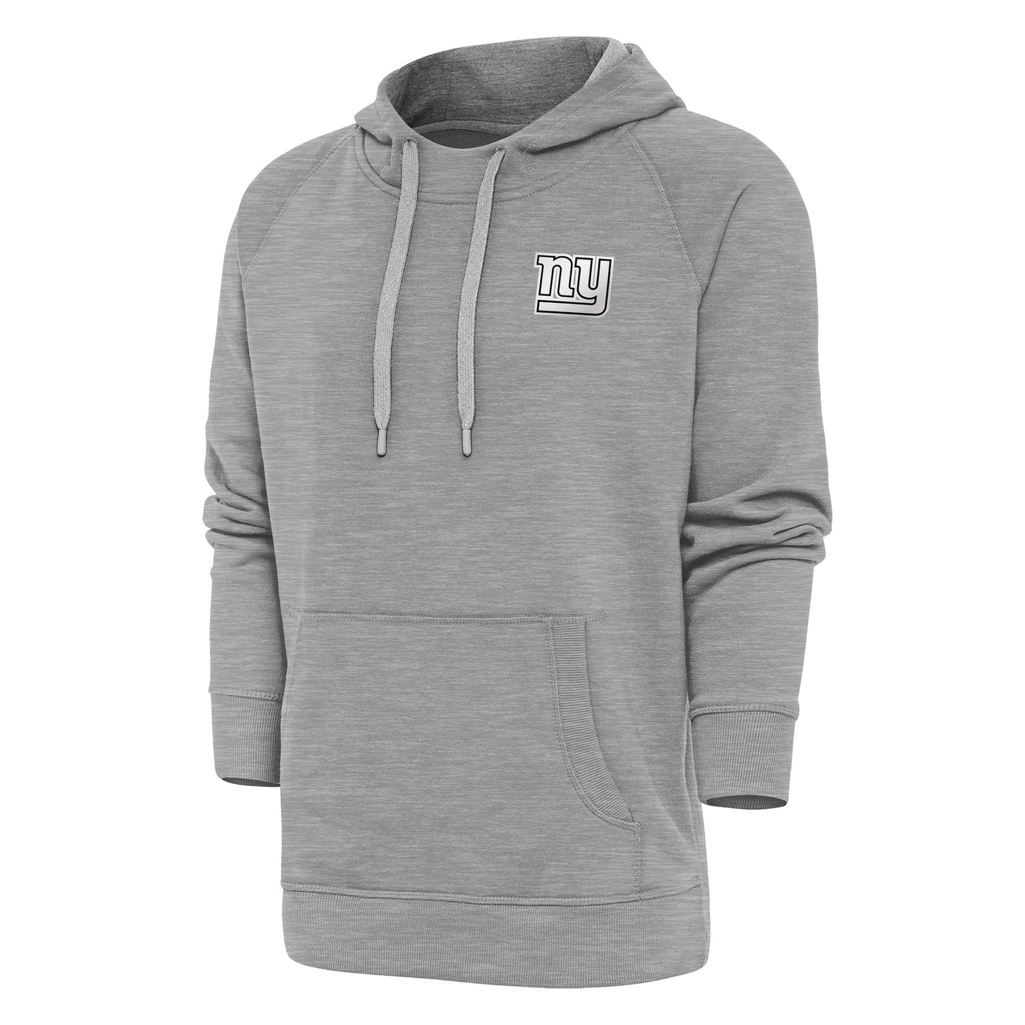 Men's Antigua Heather Gray New York Giants Metallic Logo Victory Pullover Hoodie