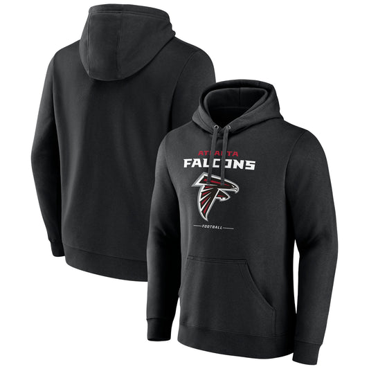 Men's Black Atlanta Falcons Logo Team Lockup Fitted Pullover Hoodie