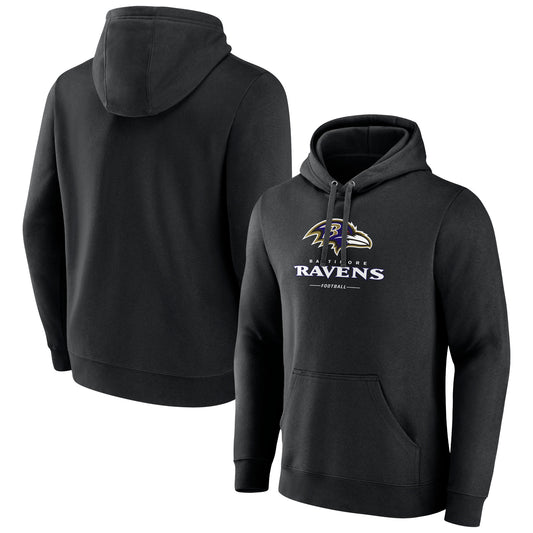 Men's Black Baltimore Ravens Logo Team Lockup Fitted Pullover Hoodie