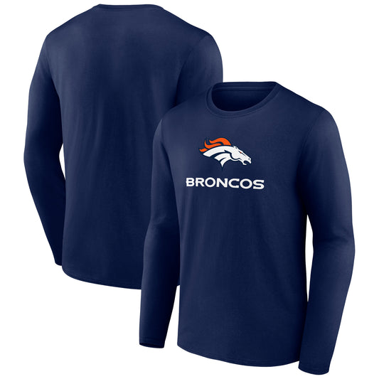 Men's Navy Denver Broncos Logo Team Lockup Long Sleeve T-Shirt