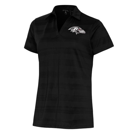 Women's Antigua Black Baltimore Ravens Metallic Logo Compass Polo