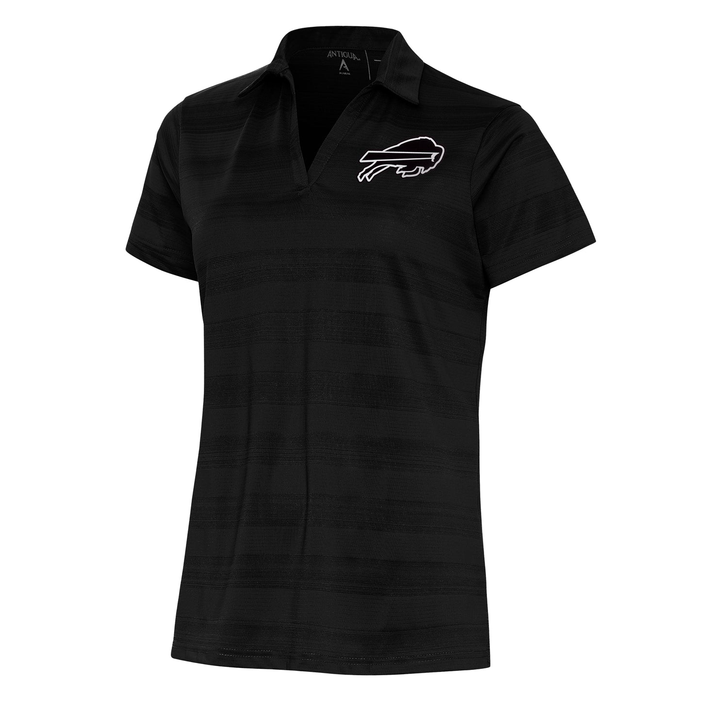 Women's Antigua Black Buffalo Bills Metallic Logo Compass Polo