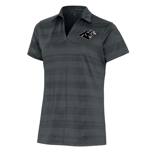 Women's Antigua Charcoal Carolina Panthers Metallic Logo Compass Polo