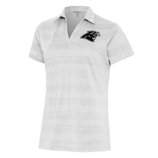 Women's Antigua White Carolina Panthers Metallic Logo Compass Polo