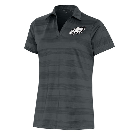 Women's Antigua Charcoal Philadelphia Eagles Metallic Logo Compass Polo