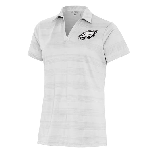 Women's Antigua White Philadelphia Eagles Metallic Logo Compass Polo