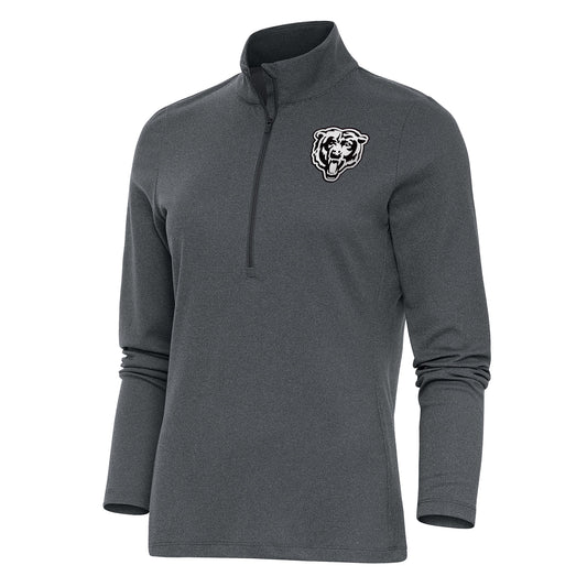 Women's Antigua Heather Charcoal Chicago Bears Metallic Logo Epic Quarter-Zip Pullover Top