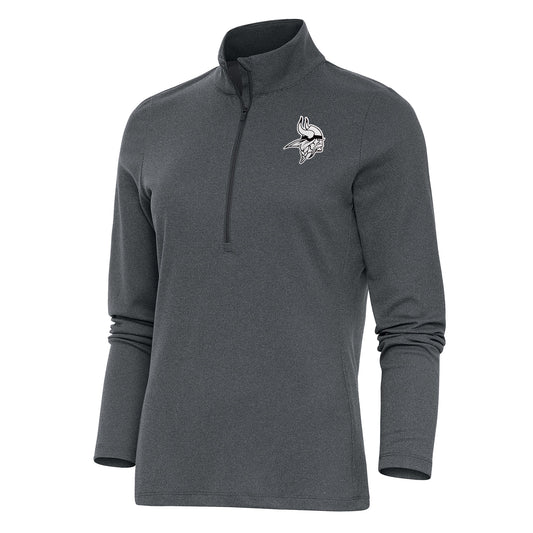 Women's Antigua Heather Charcoal Minnesota Vikings Metallic Logo Epic Quarter-Zip Pullover Top