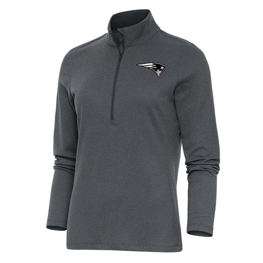 Women's Antigua Heather Charcoal New England Patriots Metallic Logo Epic Quarter-Zip Pullover Top