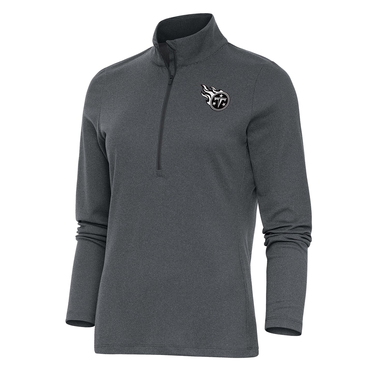 Women's Antigua Heather Charcoal Tennessee Titans Metallic Logo Epic Quarter-Zip Pullover Top