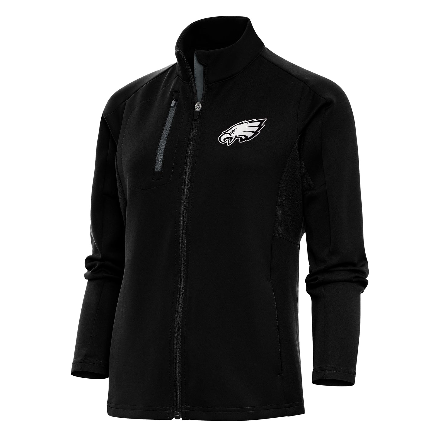 Women's Antigua Black/Charcoal Philadelphia Eagles Metallic Logo Generation Full-Zip Jacket