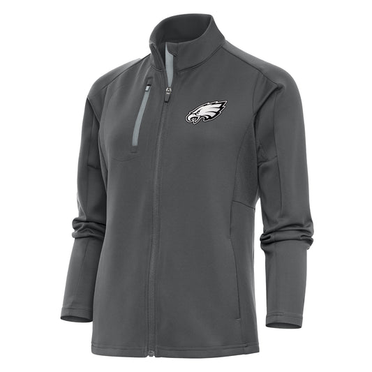 Women's Antigua Charcoal/Silver Philadelphia Eagles Metallic Logo Generation Full-Zip Jacket