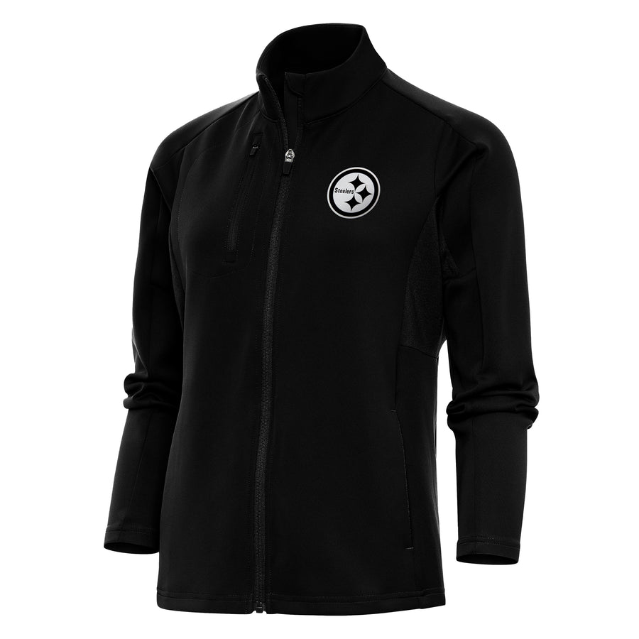 Women's Antigua Black Pittsburgh Steelers Metallic Logo Generation Full-Zip Jacket