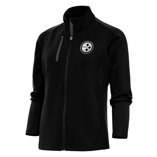 Women's Antigua Black/Charcoal Pittsburgh Steelers Metallic Logo Generation Full-Zip Jacket