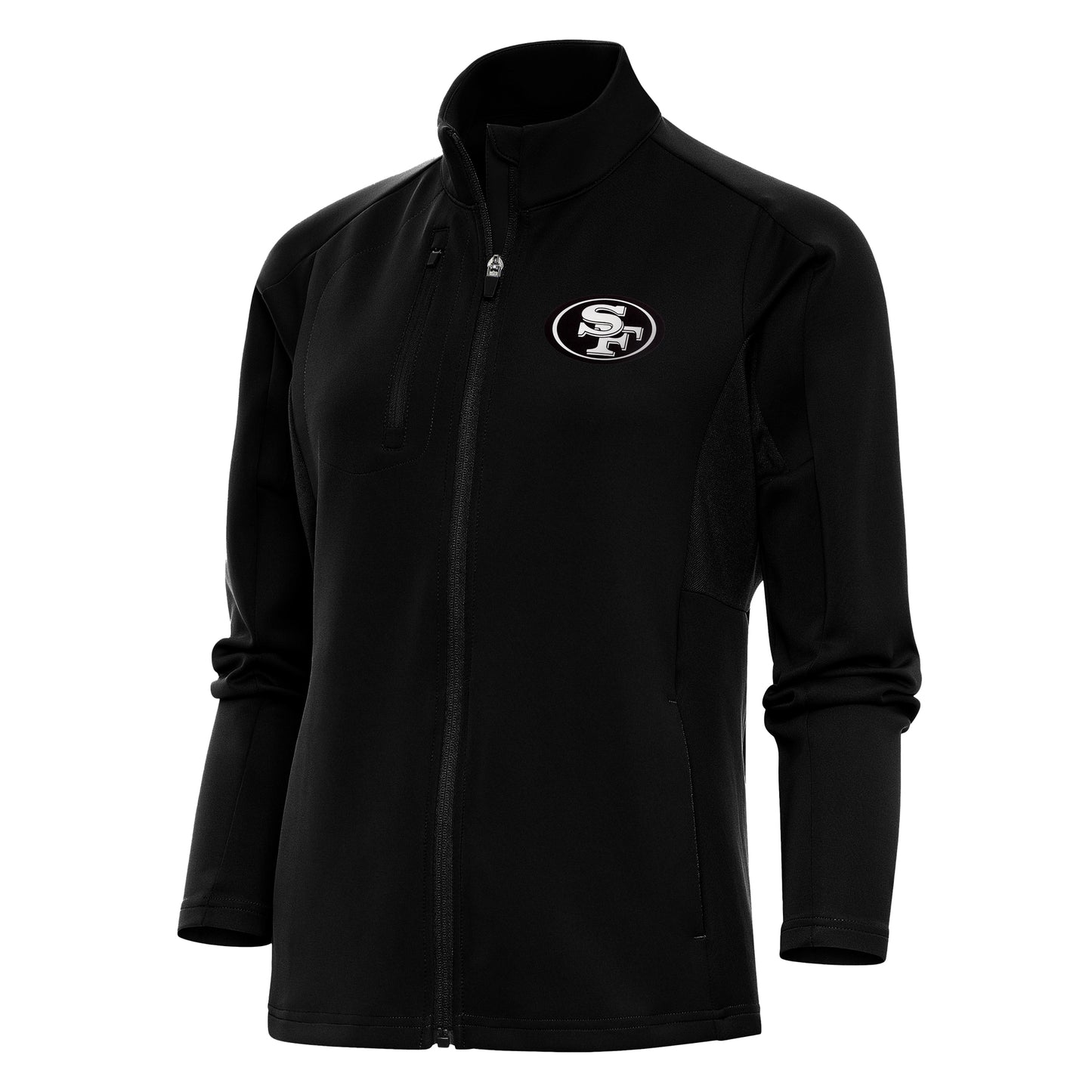 Women's Antigua Black San Francisco 49ers Metallic Logo Generation Full-Zip Jacket