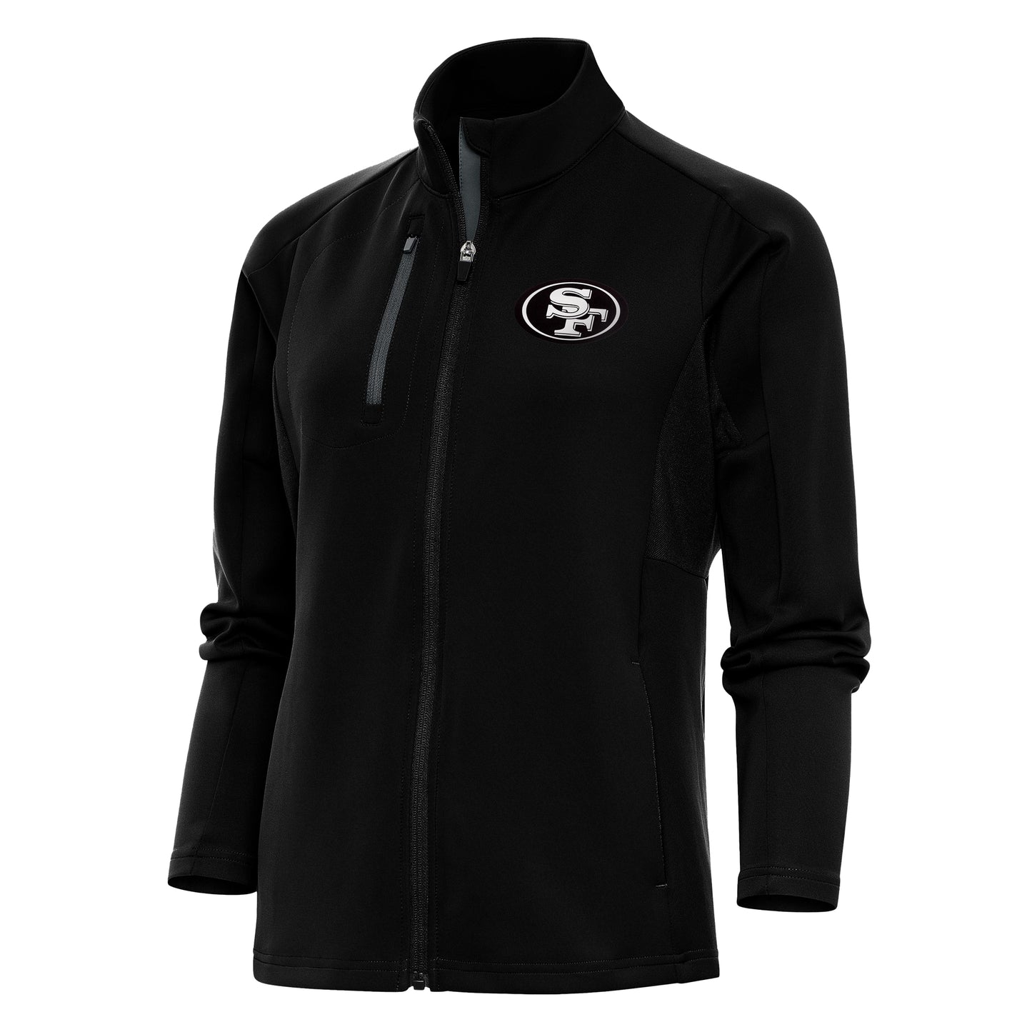 Women's Antigua Black/Charcoal San Francisco 49ers Metallic Logo Generation Full-Zip Jacket