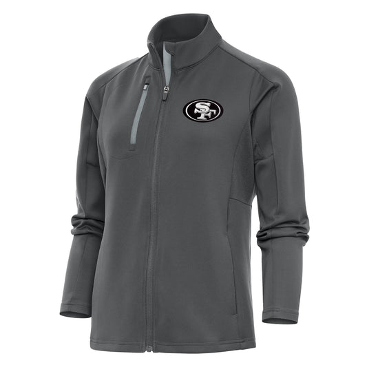 Women's Antigua Charcoal/Silver San Francisco 49ers Metallic Logo Generation Full-Zip Jacket