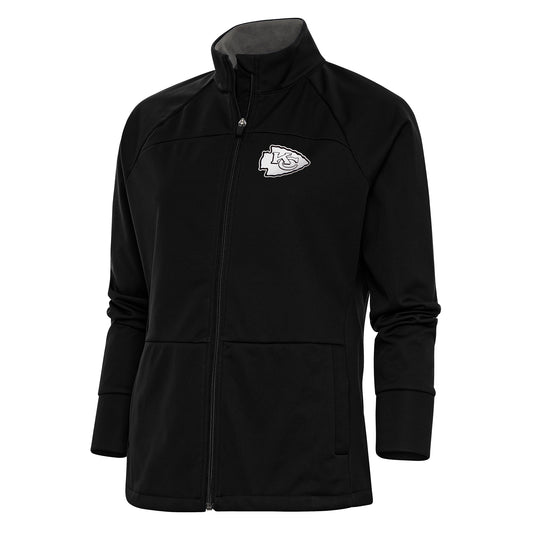 Women's Antigua Black Kansas City Chiefs Metallic Logo Links Full-Zip Golf Jacket