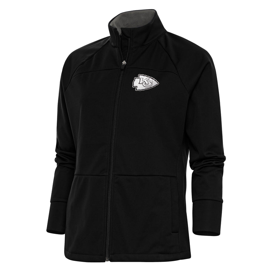 Women's Antigua Black Kansas City Chiefs Metallic Logo Links Full-Zip Golf Jacket