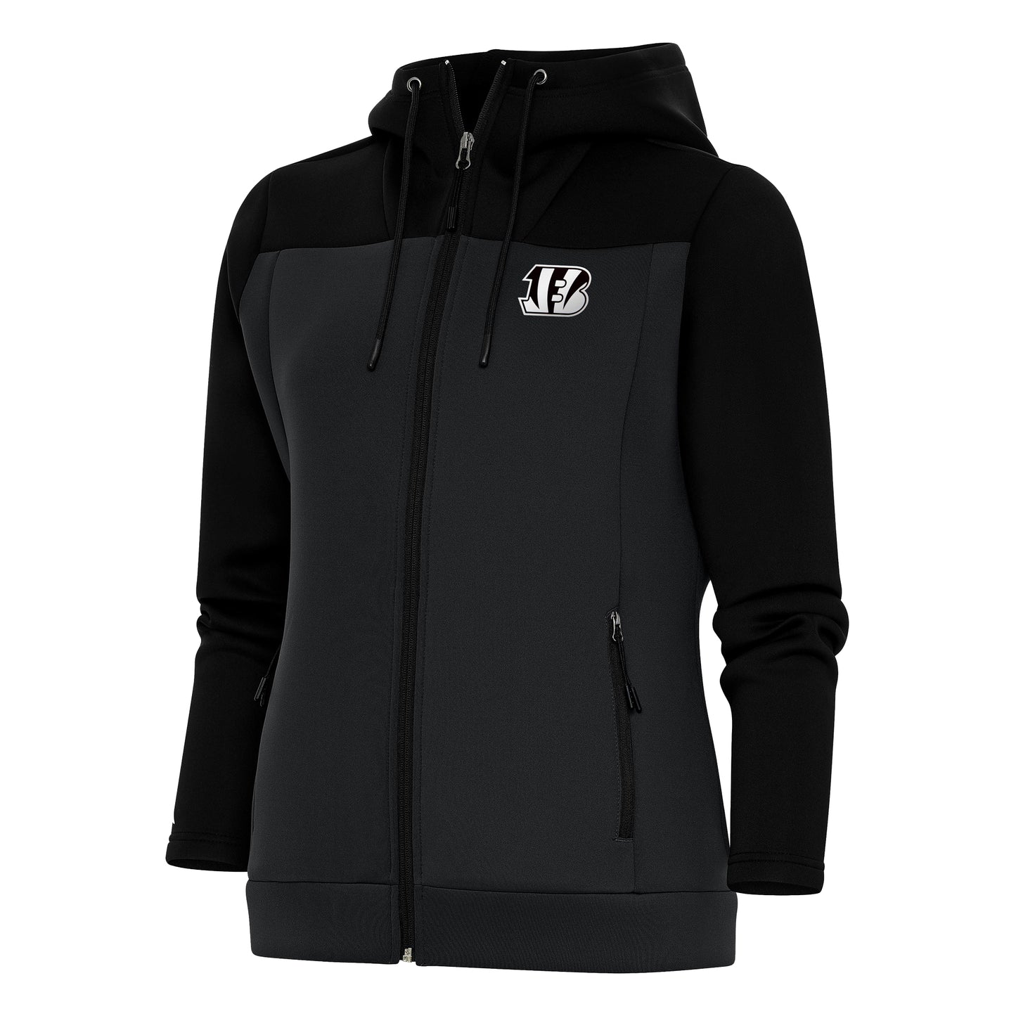 Women's Antigua Black/Charcoal Cincinnati Bengals Metallic Logo Protect Full-Zip Jacket