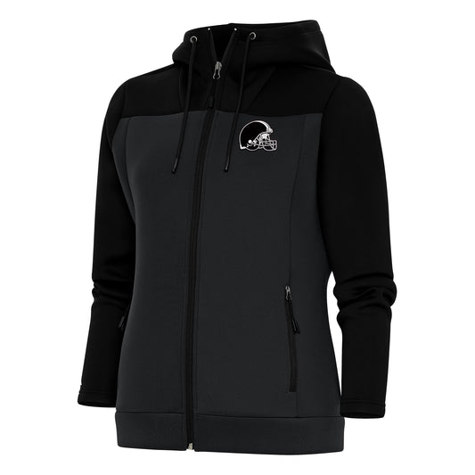 Women's Antigua Black/Charcoal Cleveland Browns Metallic Logo Protect Full-Zip Jacket