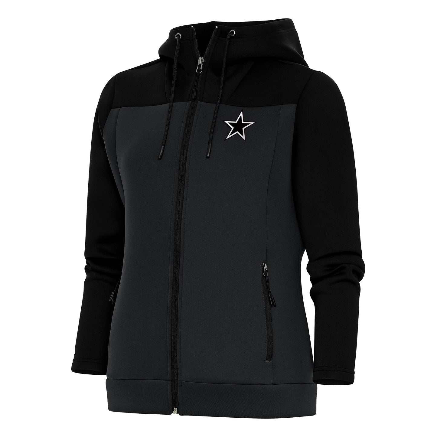 Women's Antigua Black/Charcoal Dallas Cowboys Metallic Logo Protect Full-Zip Jacket