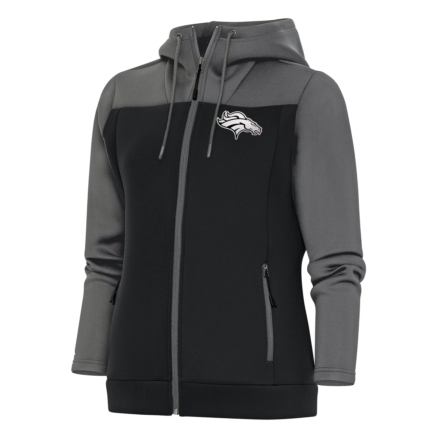 Women's Antigua Steel/Charcoal Denver Broncos Metallic Logo Protect Full-Zip Jacket