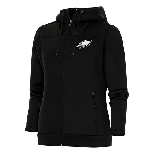 Women's Antigua Black Philadelphia Eagles Metallic Logo Protect Full-Zip Jacket