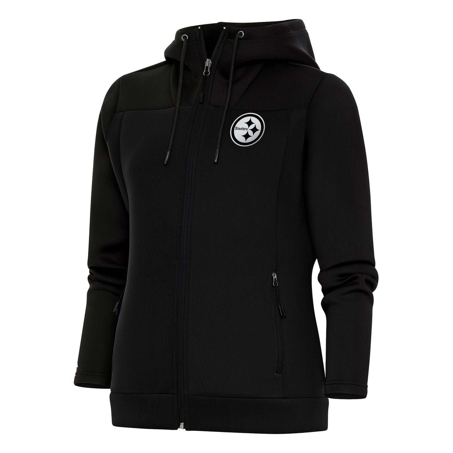 Women's Antigua Black Pittsburgh Steelers Metallic Logo Protect Full-Zip Jacket