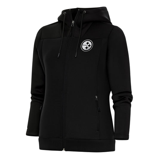 Women's Antigua Black Pittsburgh Steelers Metallic Logo Protect Full-Zip Jacket
