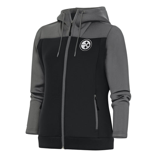 Women's Antigua Steel/Charcoal Pittsburgh Steelers Metallic Logo Protect Full-Zip Jacket