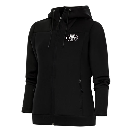 Women's Antigua Black San Francisco 49ers Metallic Logo Protect Full-Zip Jacket