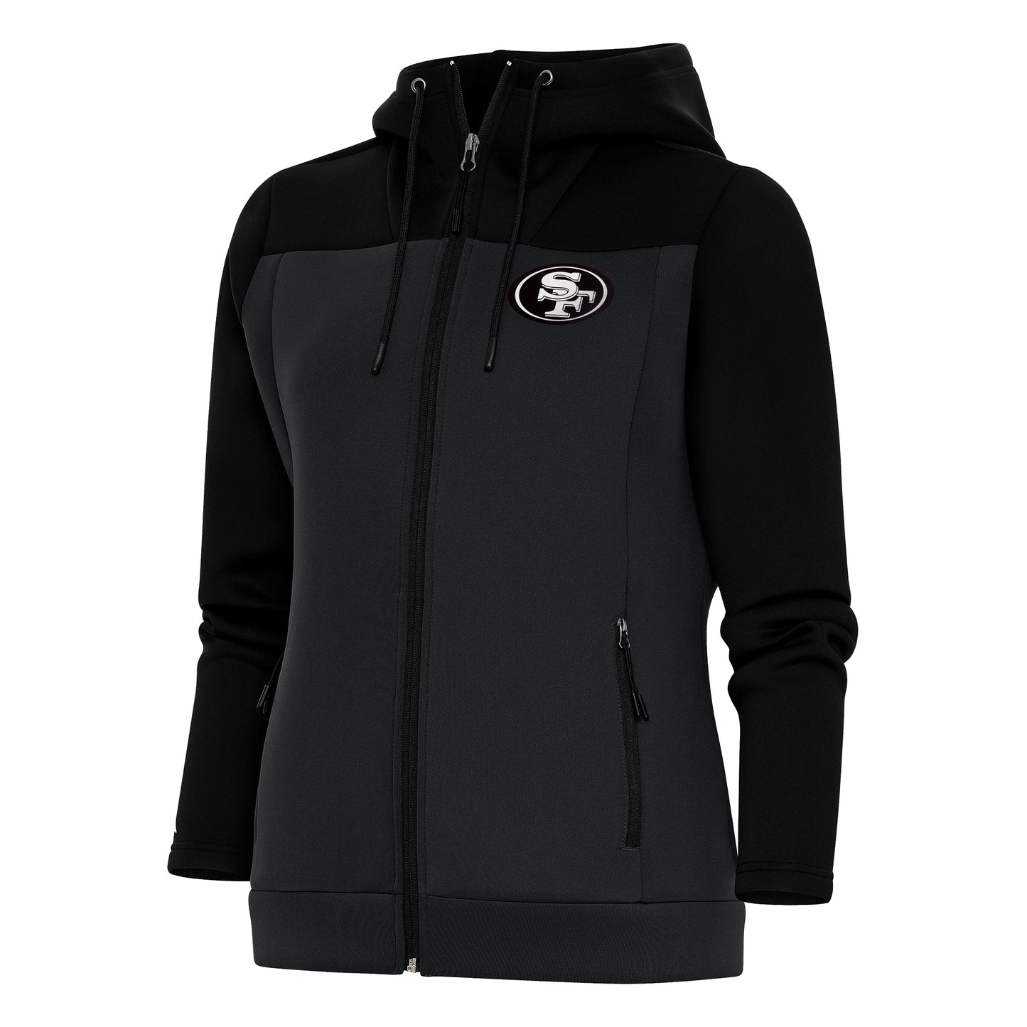 Women's Antigua Black/Charcoal San Francisco 49ers Metallic Logo Protect Full-Zip Jacket