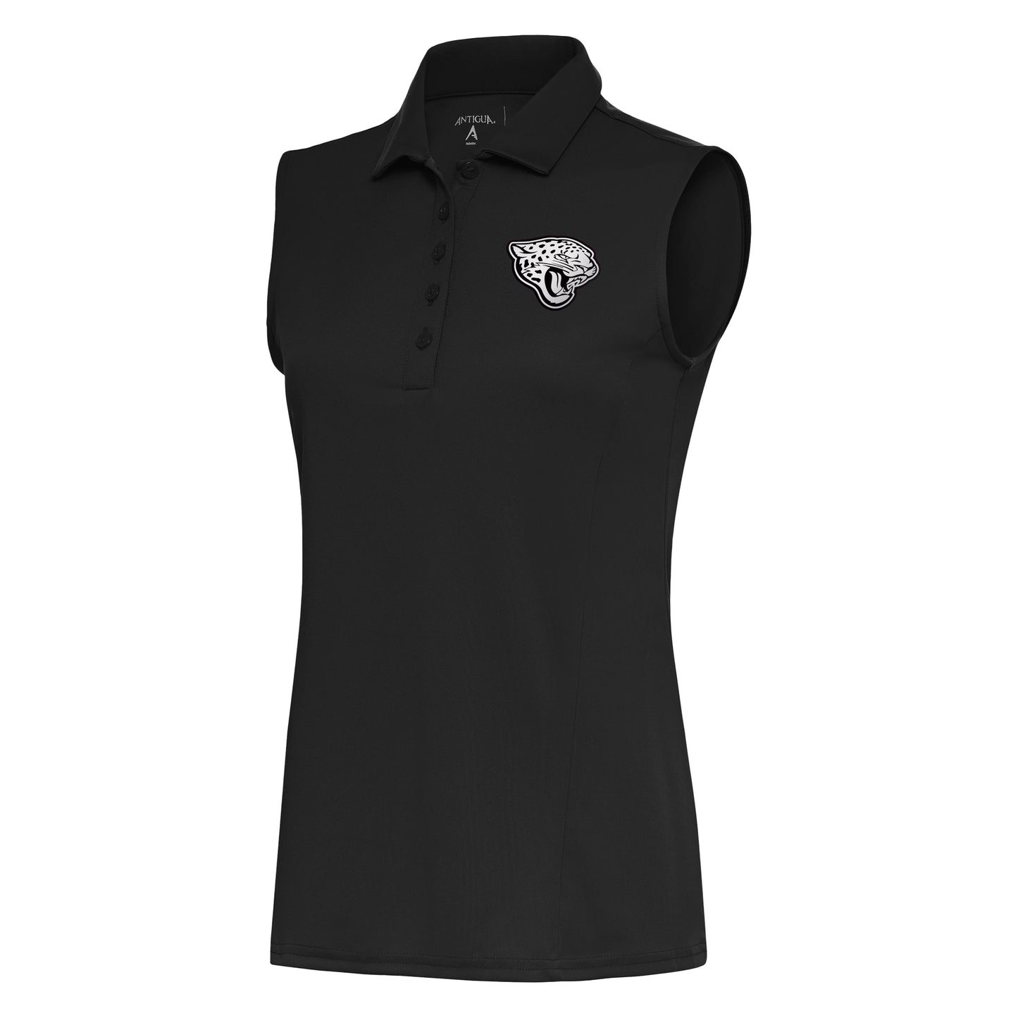 Women's Antigua Charcoal Jacksonville Jaguars Metallic Logo Sleeveless Tribute Polo