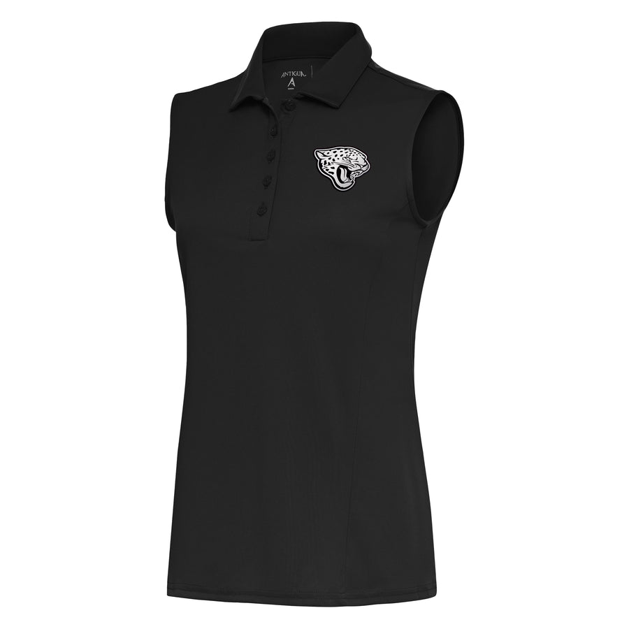 Women's Antigua Charcoal Jacksonville Jaguars Metallic Logo Sleeveless Tribute Polo