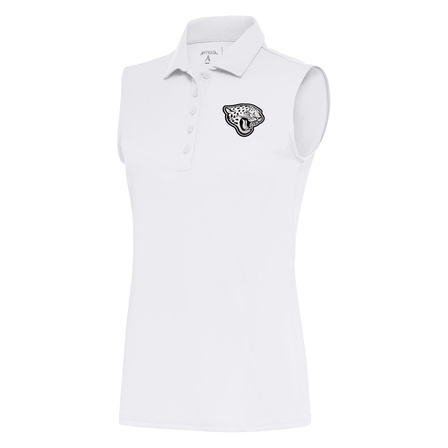 Women's Antigua White Jacksonville Jaguars Metallic Logo Sleeveless Tribute Polo