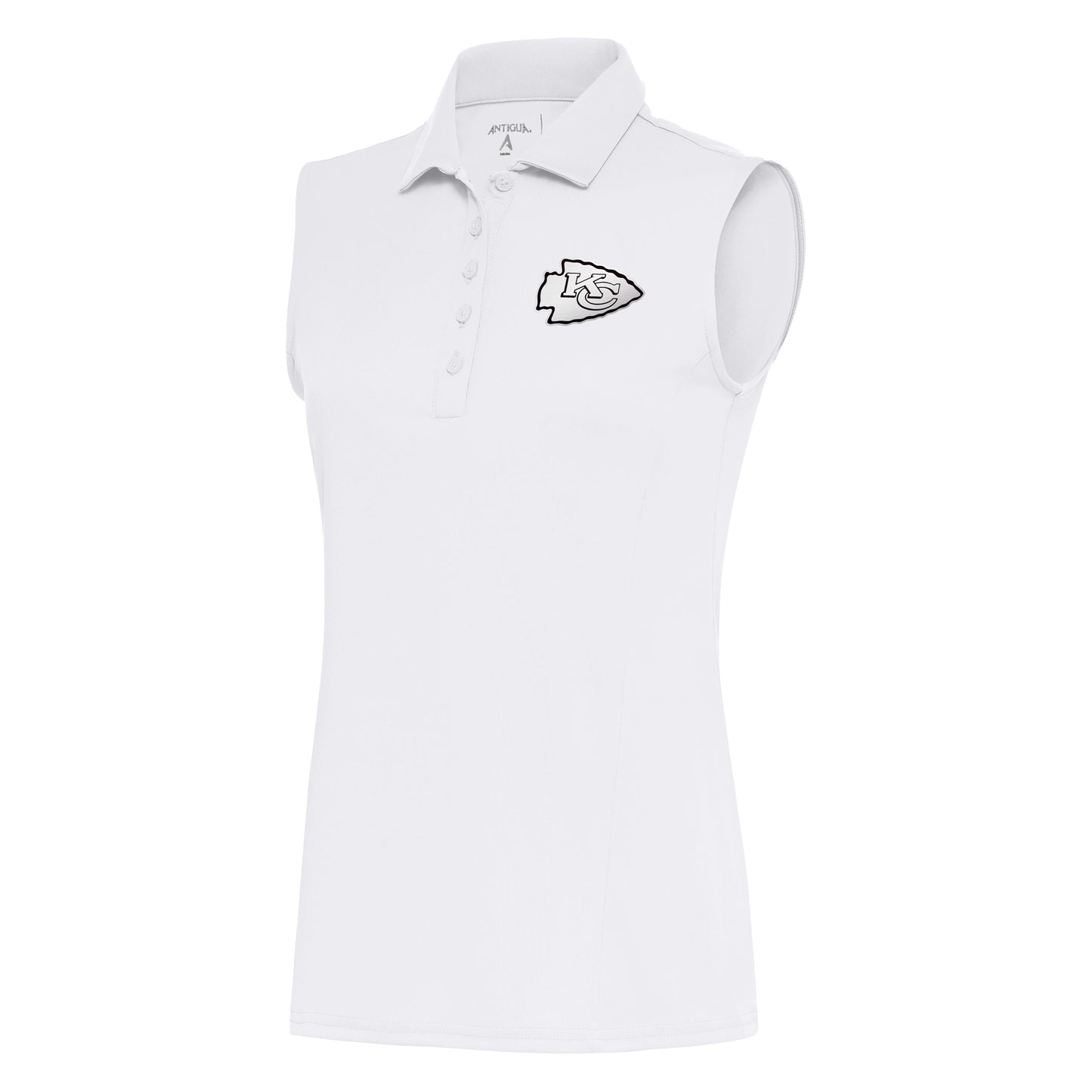 Women's Antigua White Kansas City Chiefs Metallic Logo Sleeveless Tribute Polo