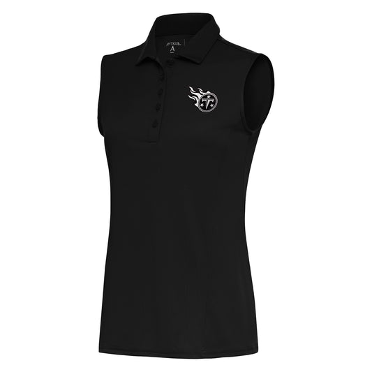 Women's Antigua Black Tennessee Titans Metallic Logo Sleeveless Tribute Polo