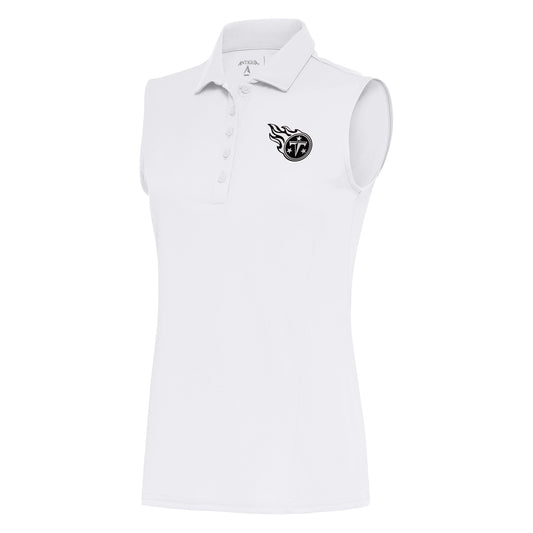 Women's Antigua White Tennessee Titans Metallic Logo Sleeveless Tribute Polo