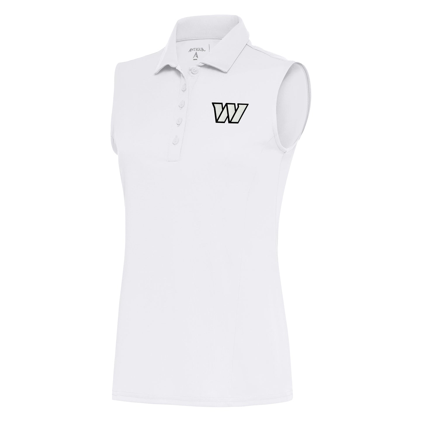 Women's Antigua White Washington Commanders Metallic Logo Sleeveless Tribute Polo