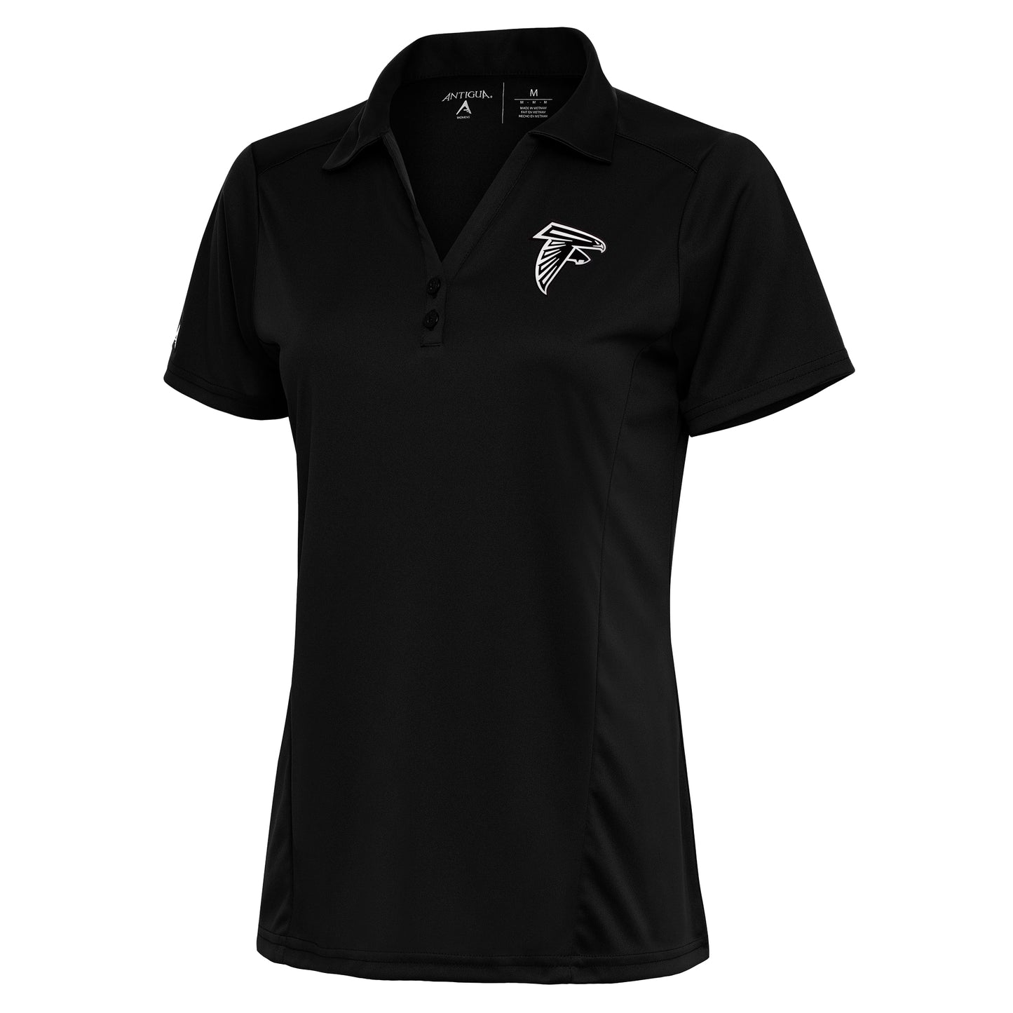 Women's Antigua Black Atlanta Falcons Metallic Logo Tribute Polo