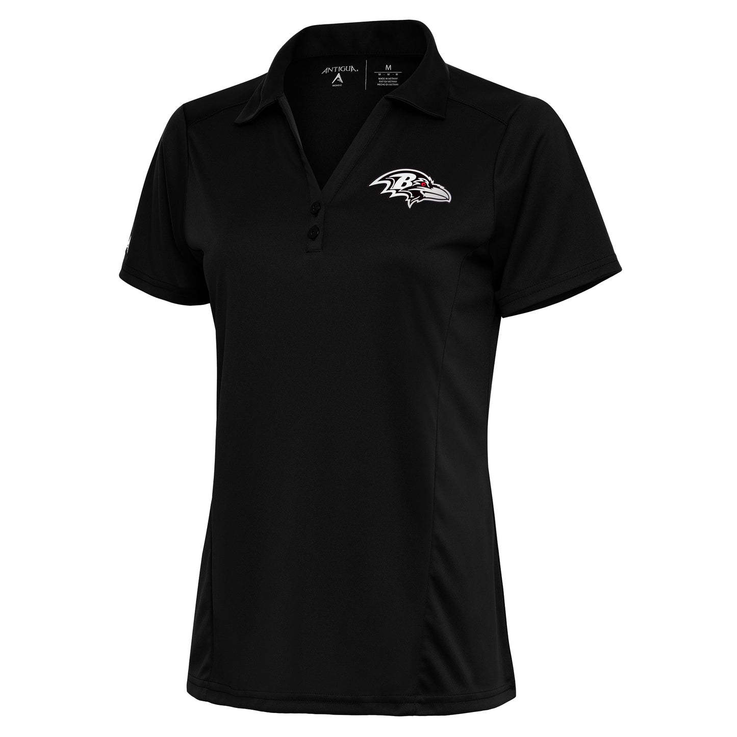 Women's Antigua Black Baltimore Ravens Metallic Logo Tribute Polo