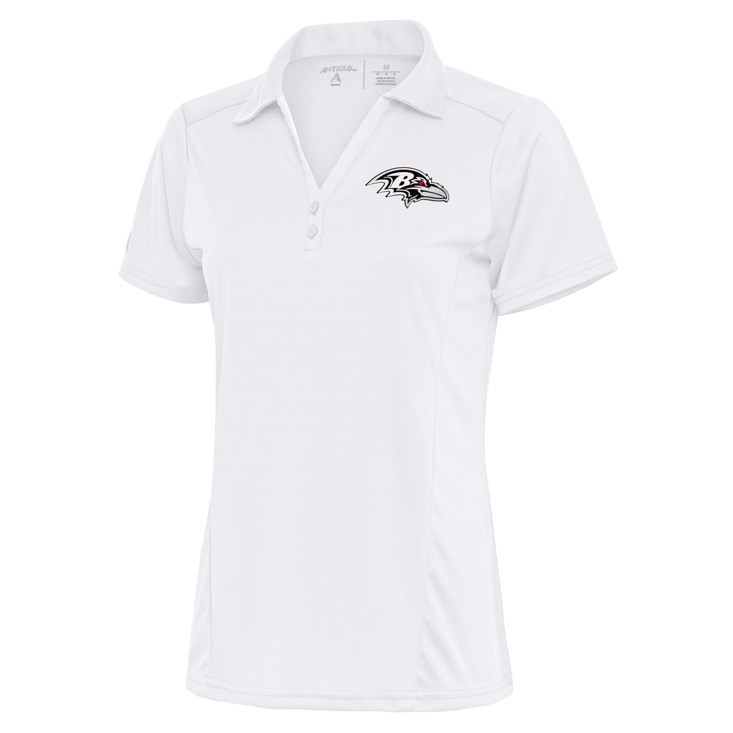 Women's Antigua White Baltimore Ravens Metallic Logo Tribute Polo