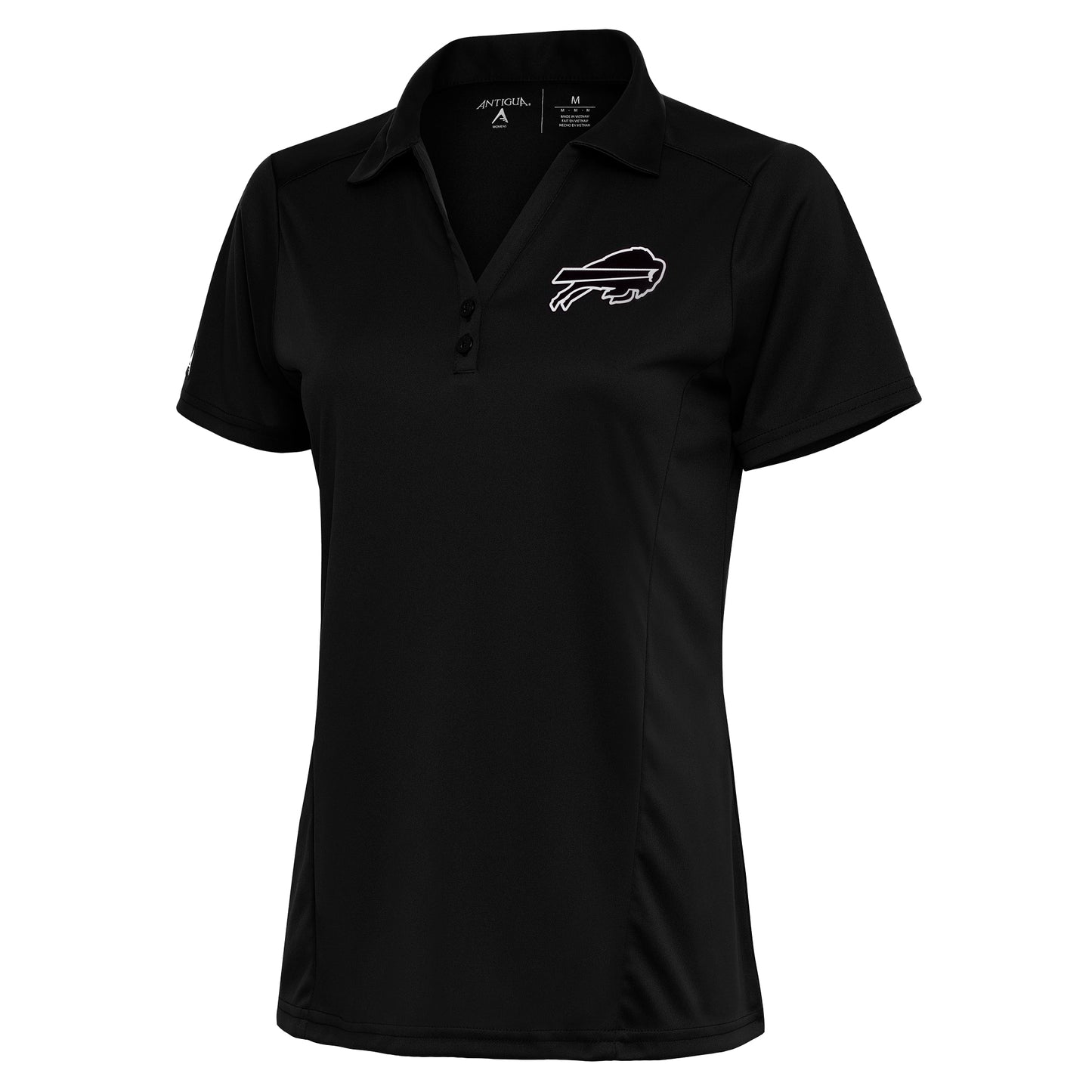 Women's Antigua Black Buffalo Bills Metallic Logo Tribute Polo