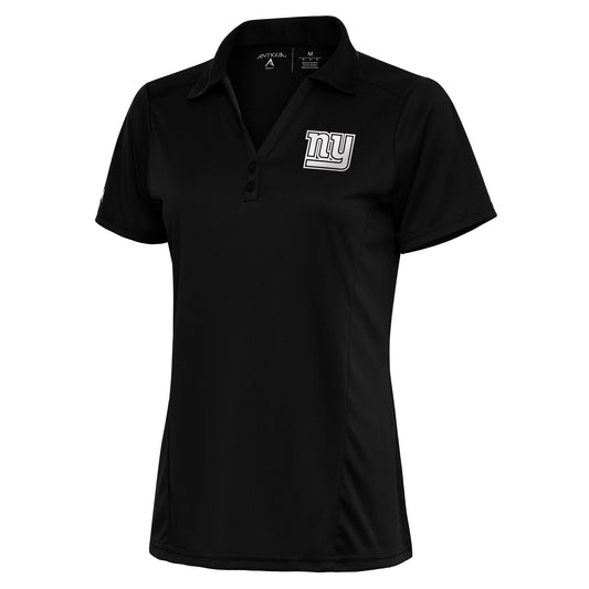 Women's Antigua Black New York Giants Metallic Logo Tribute Polo